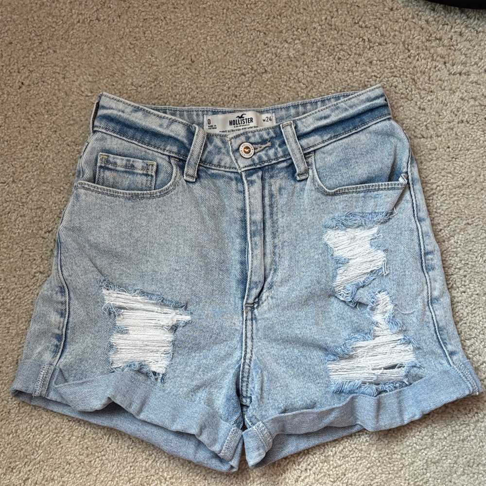 Hollister Women's Distressed Light Blue Curvy Jean Shorts